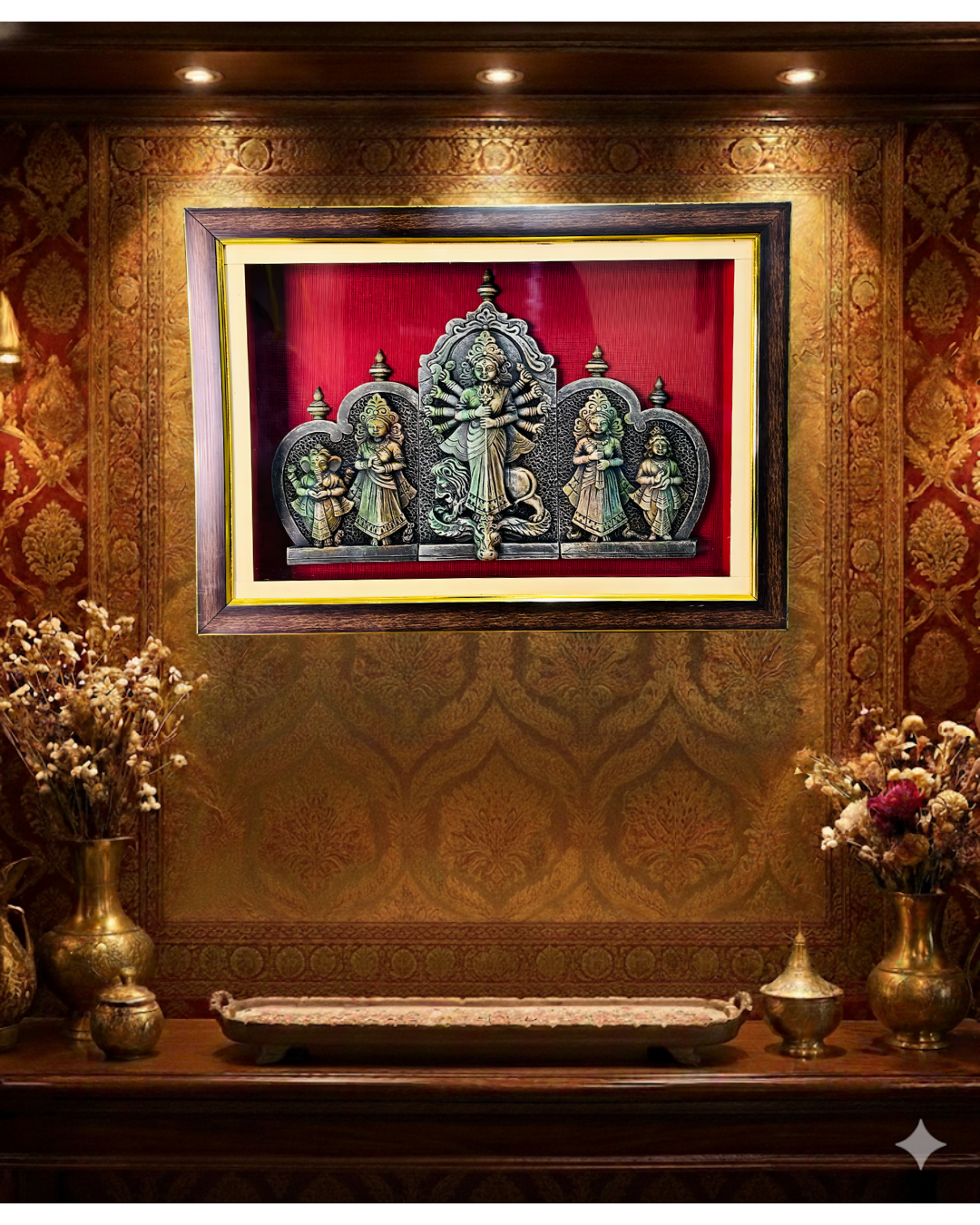 Divine Clay Durga Serenity Frame – Handcrafted Prosperity & Protection Wall Art