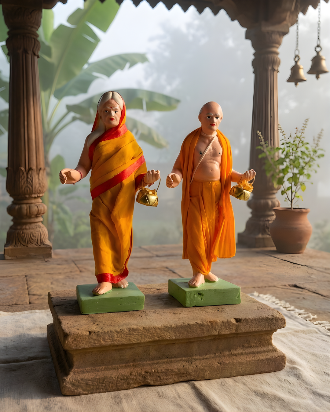 Saukin Village Priest & Family – Handcrafted Clay Human Figurine Set (Set of 2)