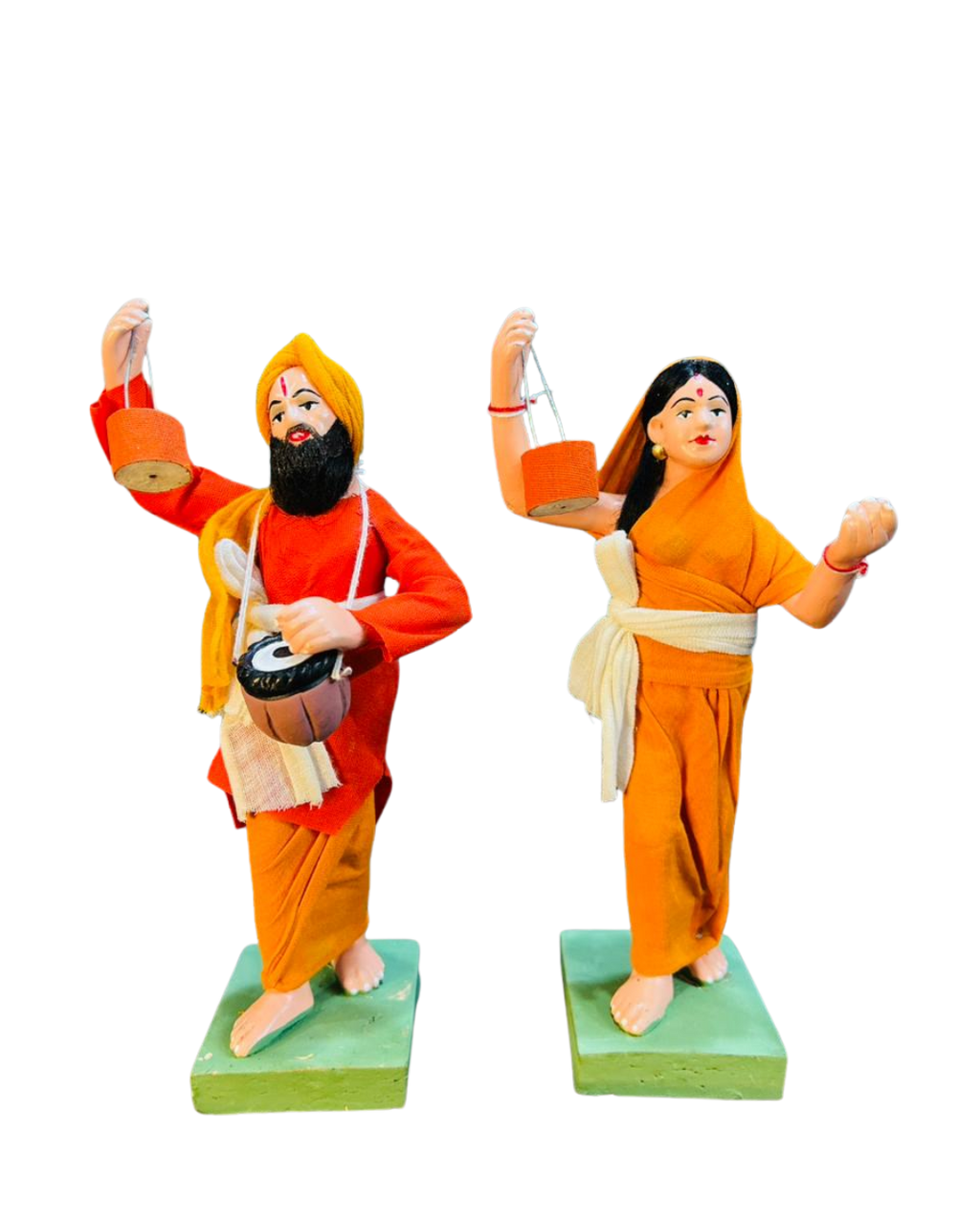 Saukin Joyful Village Devotee Couple – Handcrafted Clay Human Idol Set