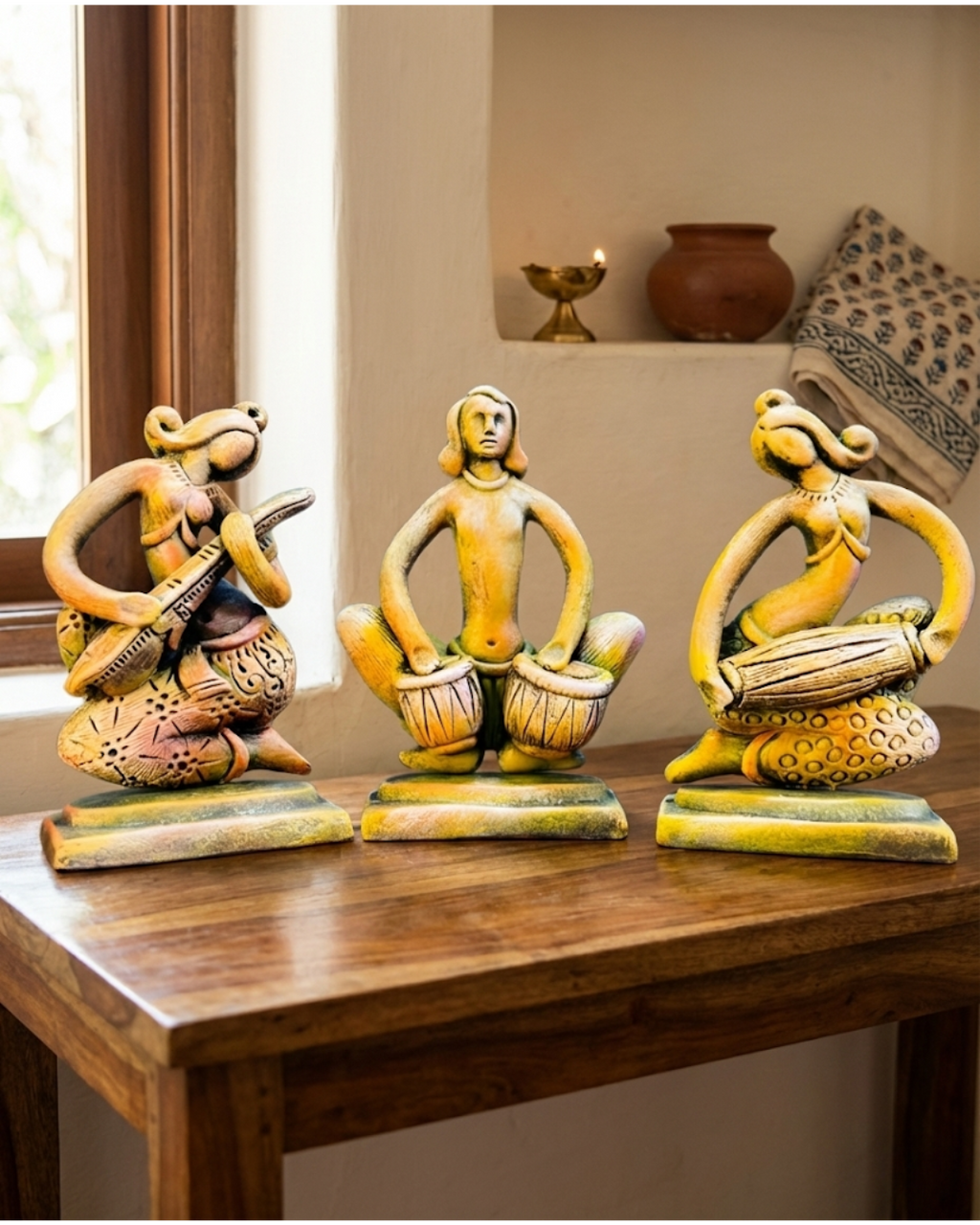 Saukin Terracotta Musician Figurine Set | Handcrafted Folk Art Décor (Set of 3)