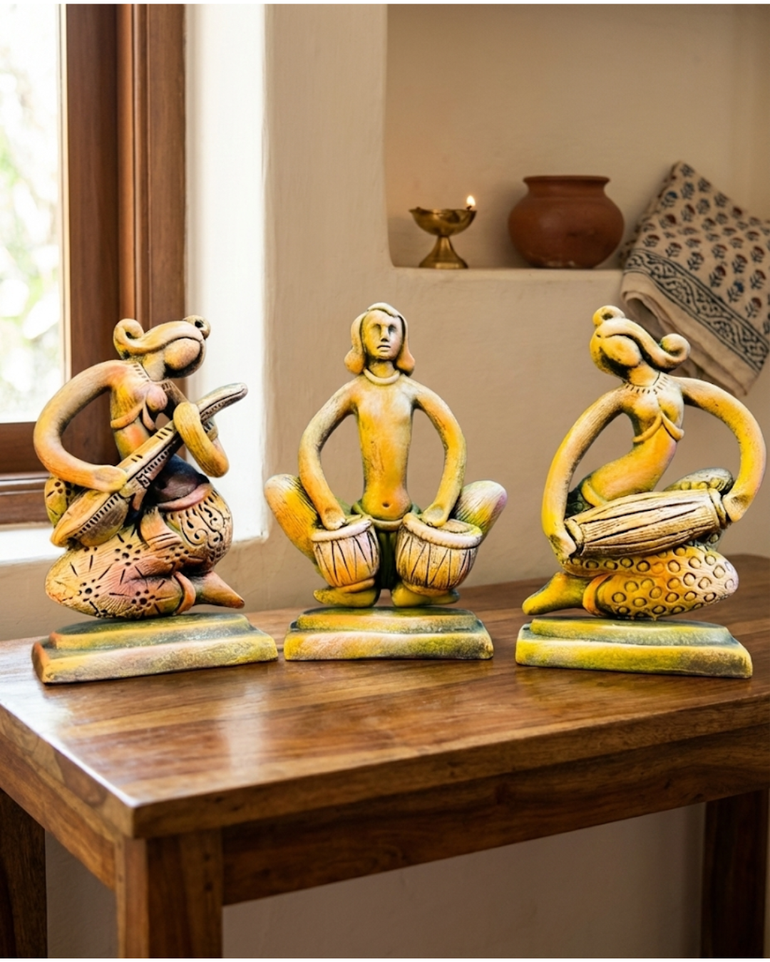 Saukin Terracotta Musician Figurine Set | Handcrafted Folk Art Décor (Set of 3)