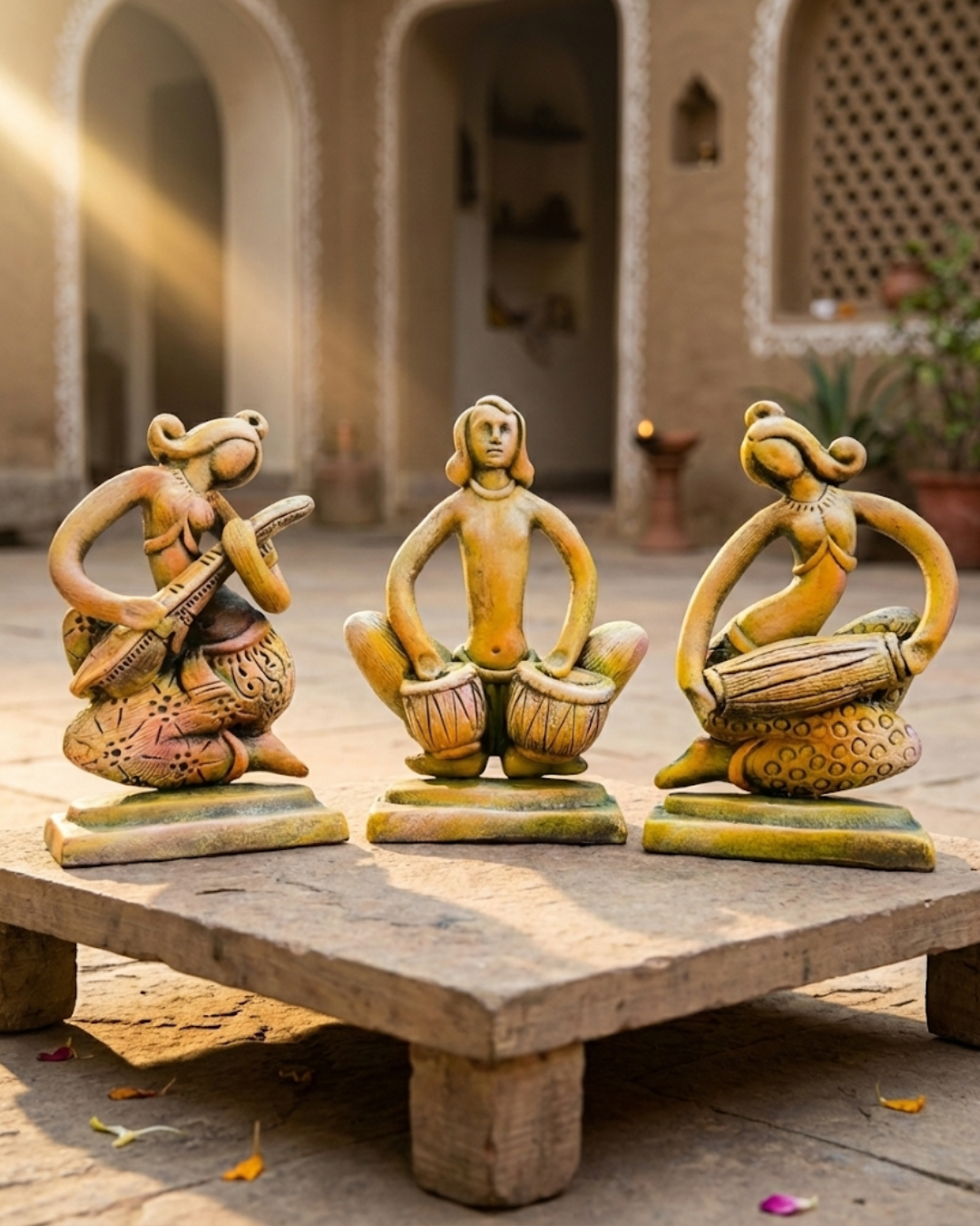 Saukin Terracotta Musician Figurine Set | Handcrafted Folk Art Décor (Set of 3)