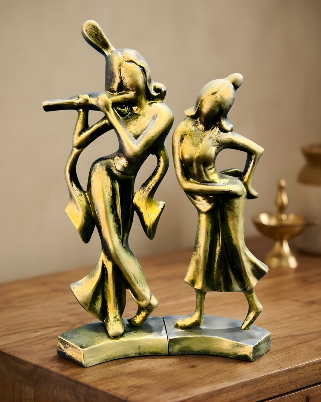 Radha Krishna Abstract Terracotta Idol – Symbol of Eternal Love & Divine Harmony (11 Inch) | by Saukin