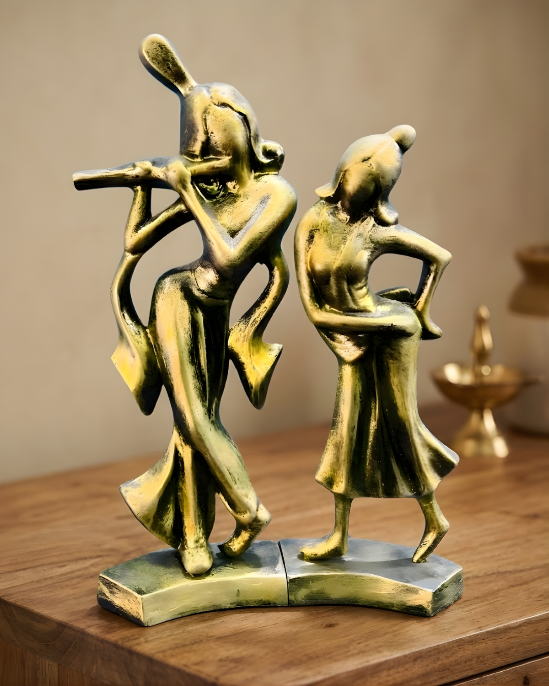 Radha Krishna Abstract Terracotta Idol – Symbol of Eternal Love & Divine Harmony (11 Inch) | by Saukin