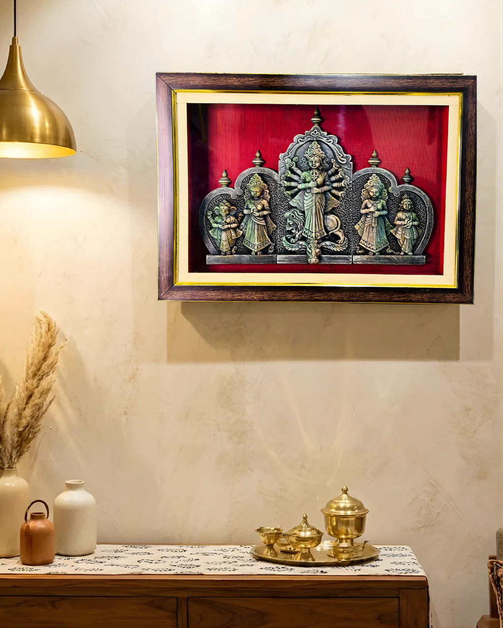 Divine Clay Durga Serenity Frame – Handcrafted Prosperity & Protection Wall Art