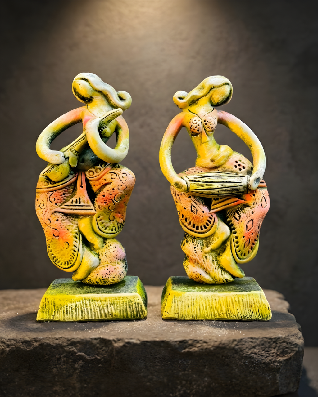 Saukin Twin Grace – Abstract Ajanta Musician Figurine
Handcrafted Terracotta Folk Art Décor | Set of 2